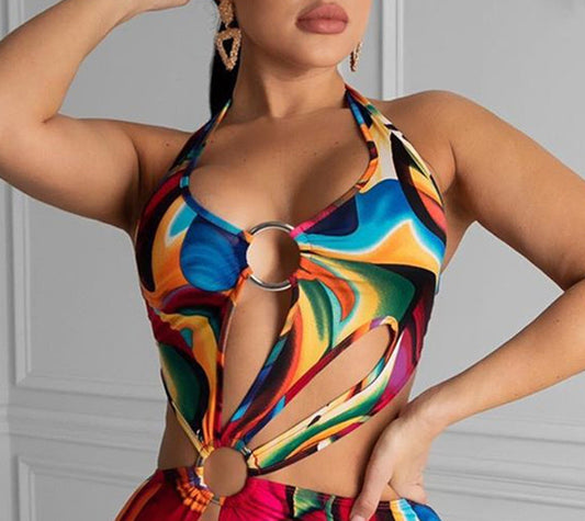 Hollow-Out Halter Mini Dress