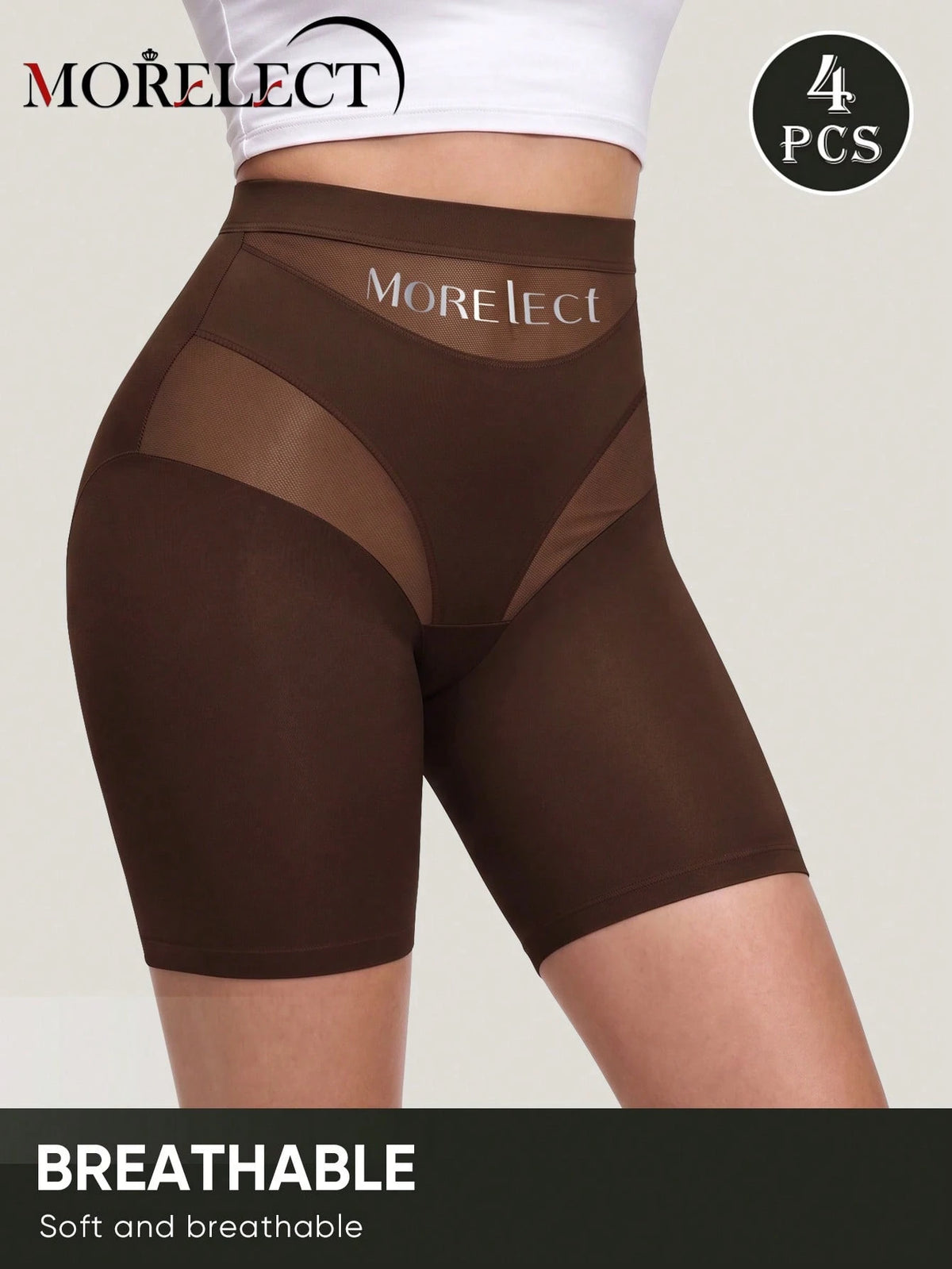 Women's High Waist Tummy Control Boxer Briefs — 4 Pack Lace Mesh Shaping Underwear