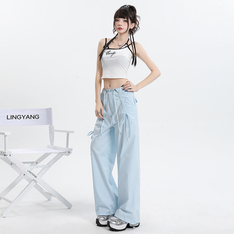 Wide Leg Cargo Pants with Drawstring