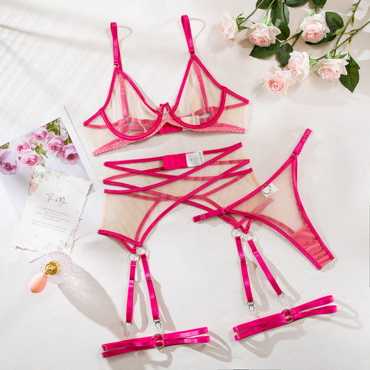 Nude Feel Breathable Mesh See-through Underwear Four-piece Set