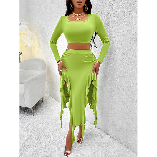 Square-Neck Crop Top & Ruffle Skirt Set