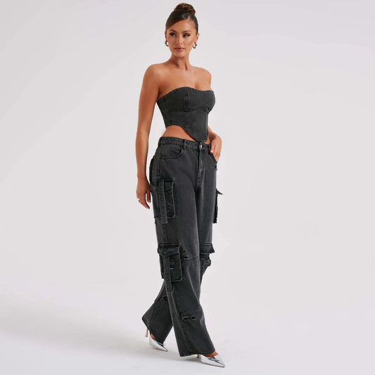 Denim Tube Top & Trousers Set