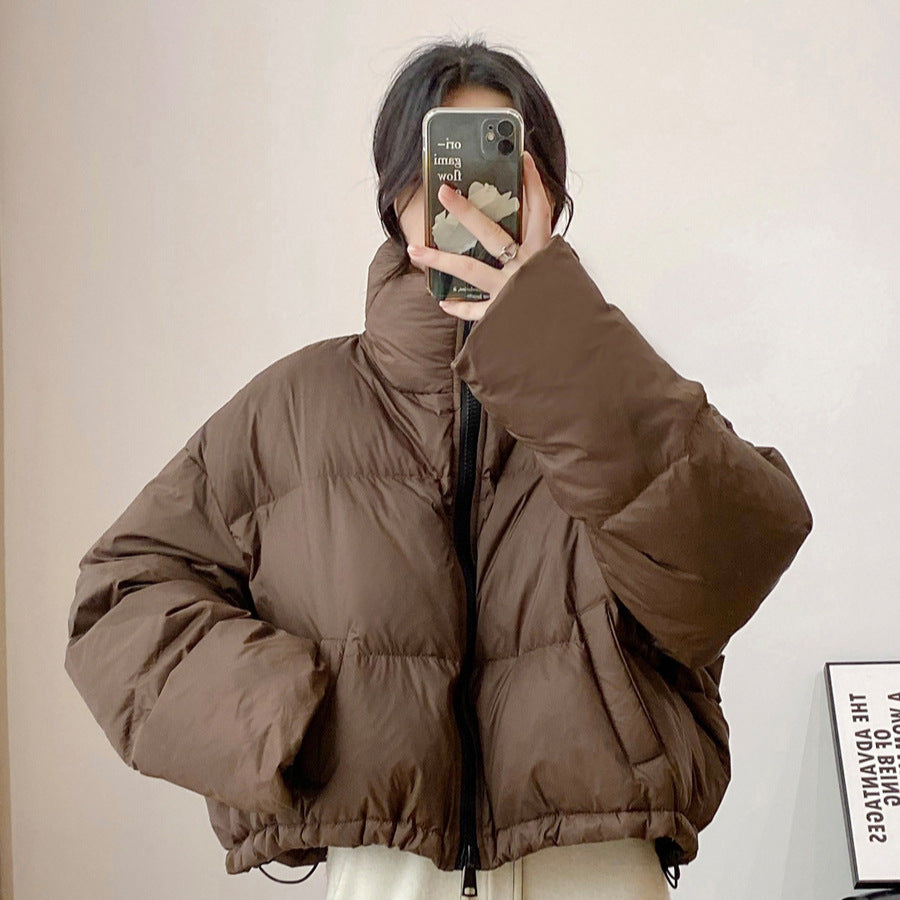 Cropped Puffer Jacket with Stand Collar