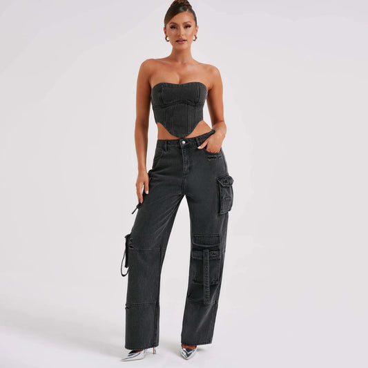 Denim Tube Top & Trousers Set