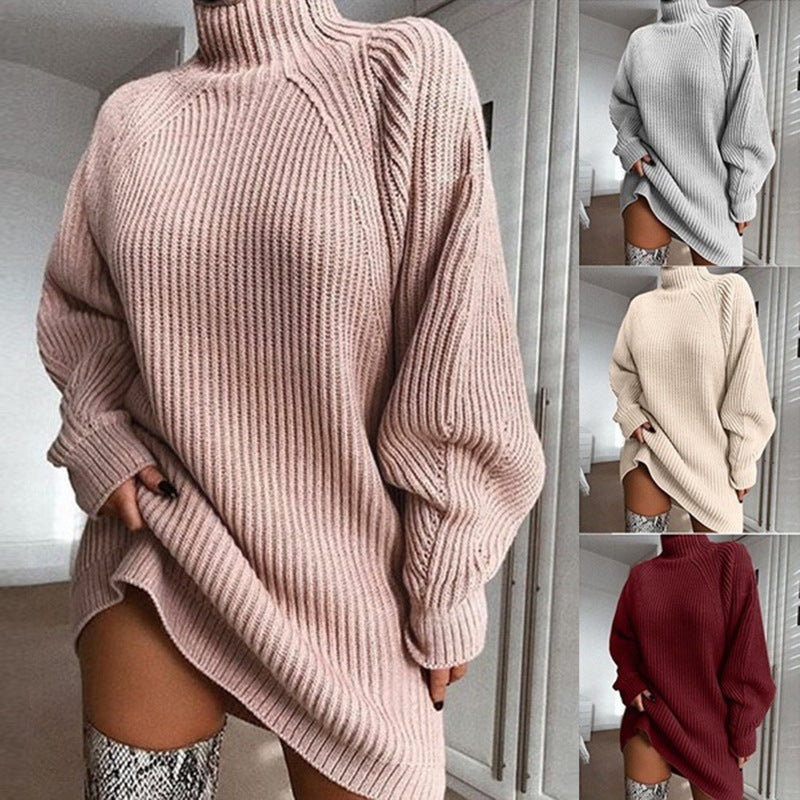 Turtleneck Sweater Dress - Warm Knit Winter Dress