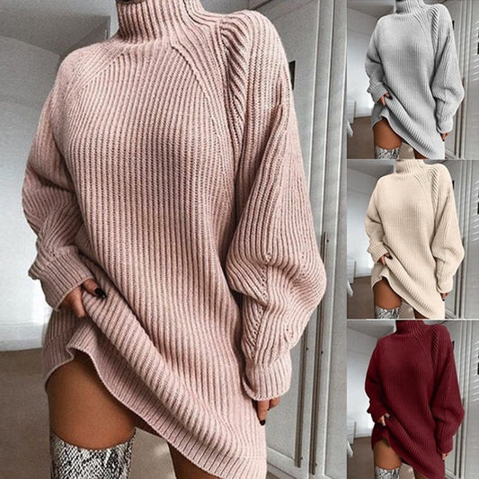 Turtleneck Sweater Dress - Warm Knit Winter Dress