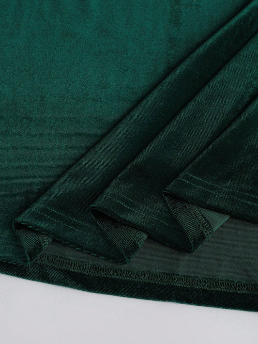 Women's dark green velvet rhinestone midi dress