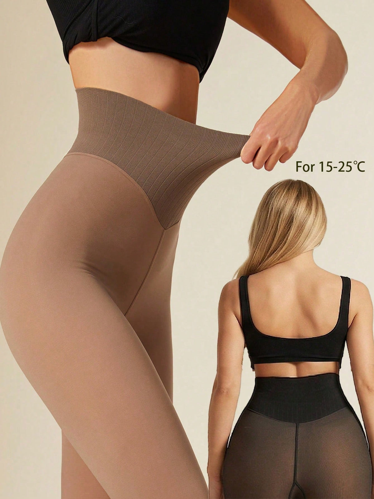 1-2 Pairs Women's Fleece Lined Warm Leggings, High Elastic V-Waist Tights, Single Seam Crotch, Winter Thermal Base Layer, Suitable For Daily And Outdoor Wear