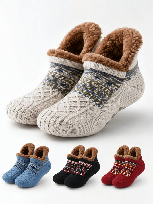 1 Pair Thick Warm Indoor Non,Slip Floor Socks, Unisex Winter Thermal Socks, Cozy Socks