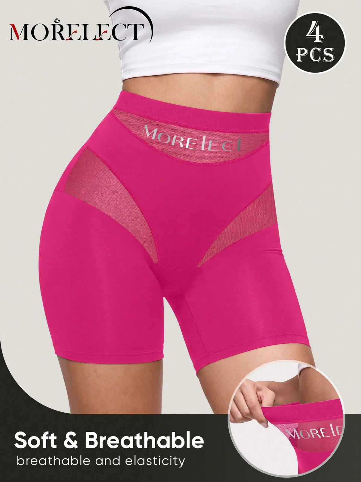 Women's High Waist Tummy Control Boxer Briefs — 4 Pack Lace Mesh Shaping Underwear