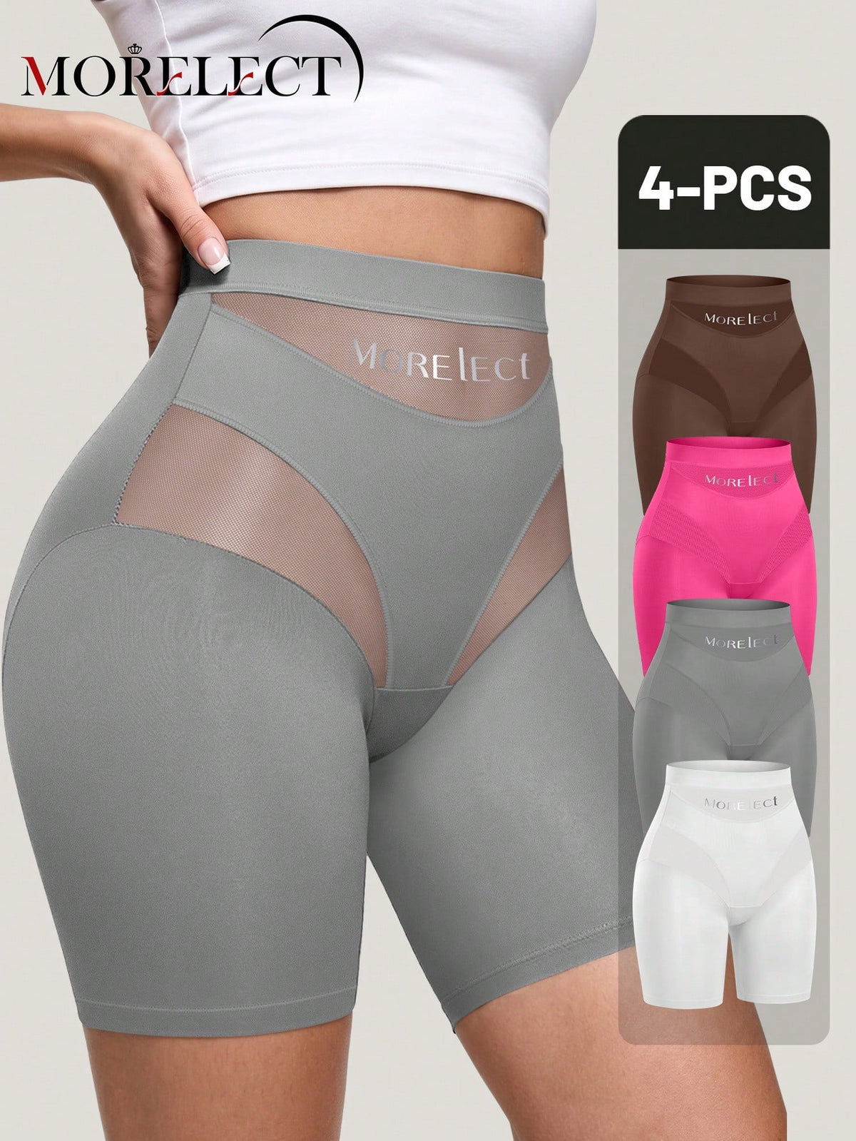 Women's High Waist Tummy Control Boxer Briefs — 4 Pack Lace Mesh Shaping Underwear