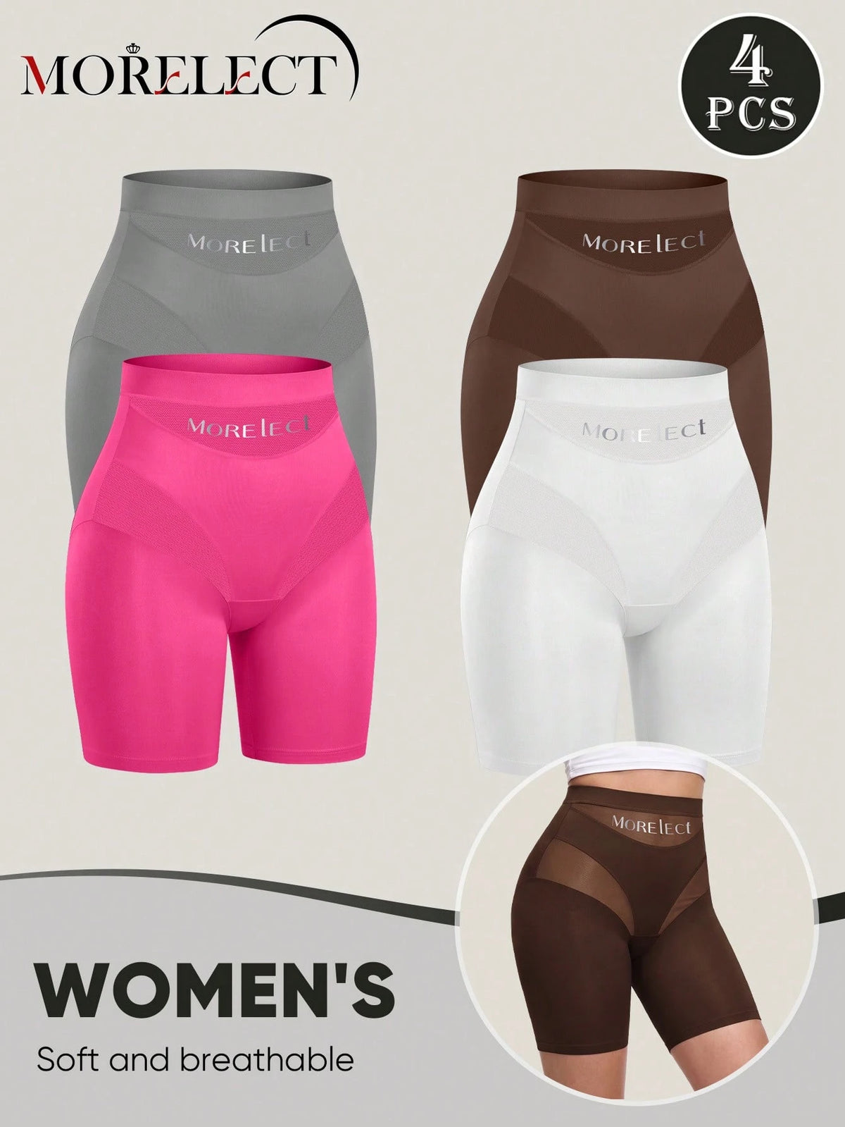 Women's High Waist Tummy Control Boxer Briefs — 4 Pack Lace Mesh Shaping Underwear