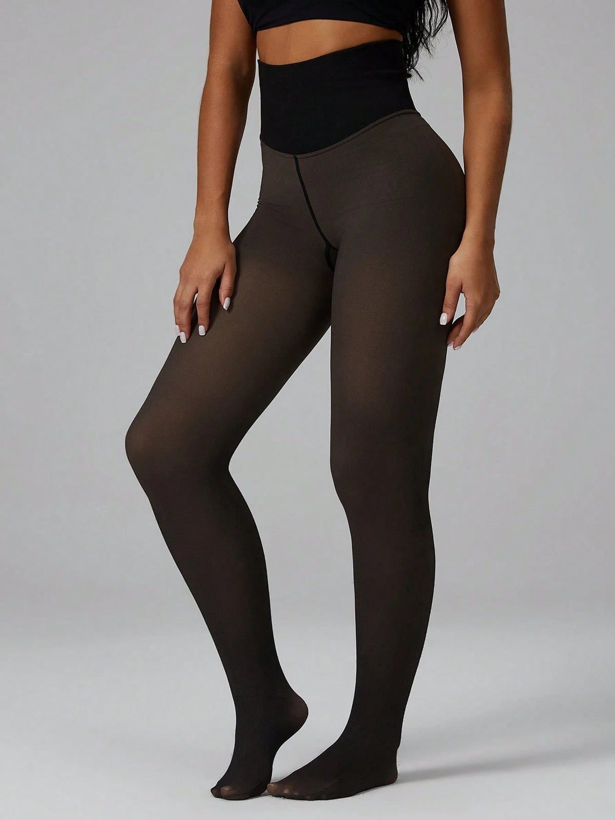 1-2 Pairs Women's Fleece Lined Warm Leggings, High Elastic V-Waist Tights, Single Seam Crotch, Winter Thermal Base Layer, Suitable For Daily And Outdoor Wear