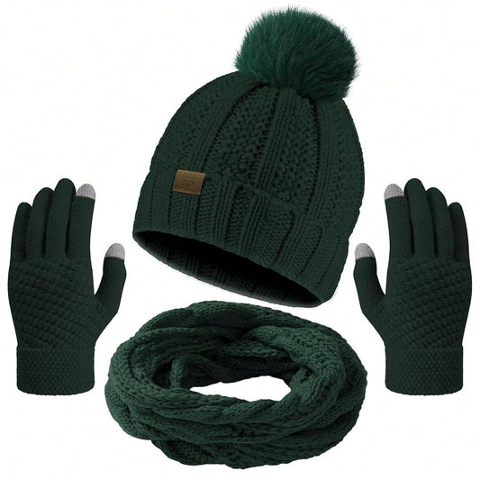 Women's 3-piece winter beanie scarf and gloves set