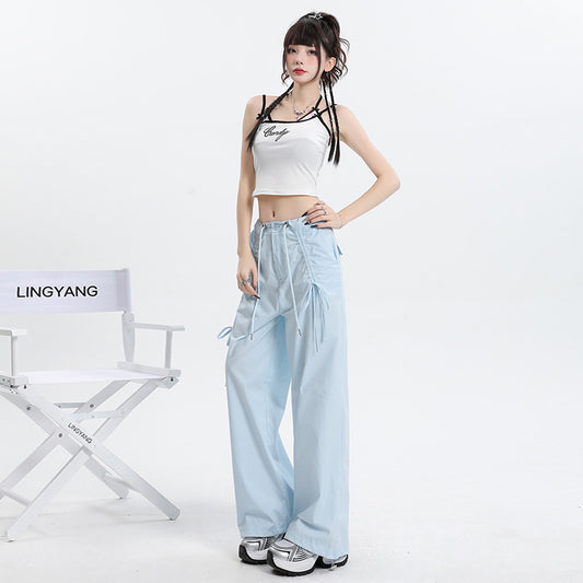 Wide Leg Cargo Pants with Drawstring