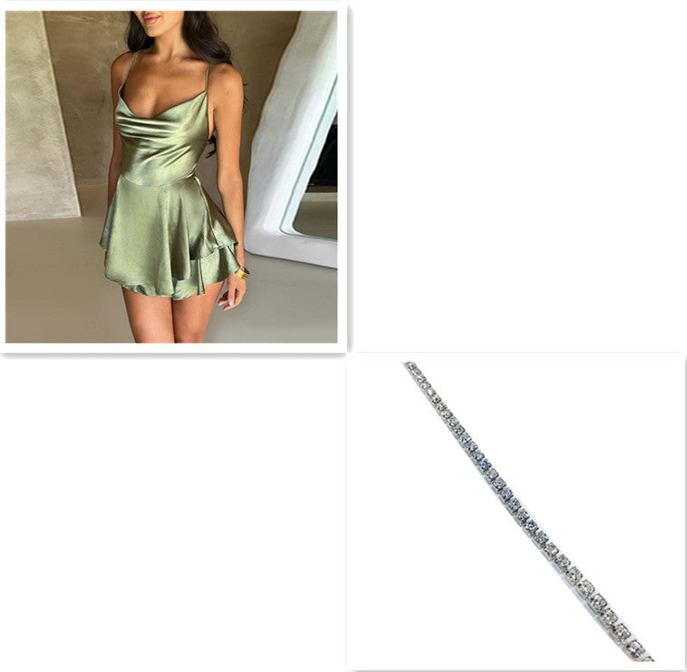 Satin Backless Suspender Mini Dress