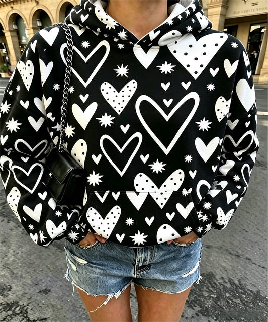 Heart Star Print Oversized Hoodie