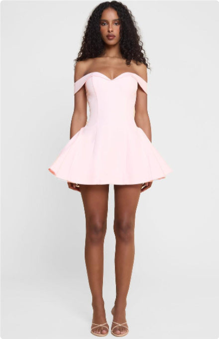 Patchwork Slash-Neck Bodycon Mini Dress