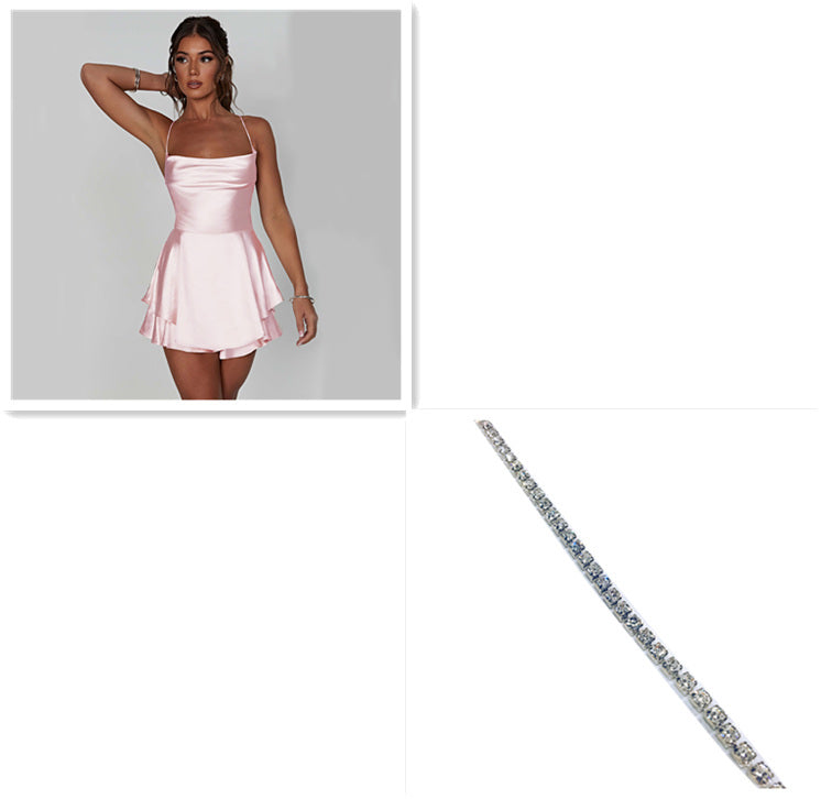 Satin Backless Suspender Mini Dress