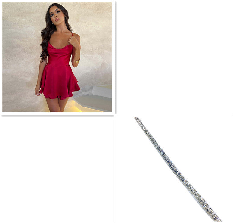 Satin Backless Suspender Mini Dress