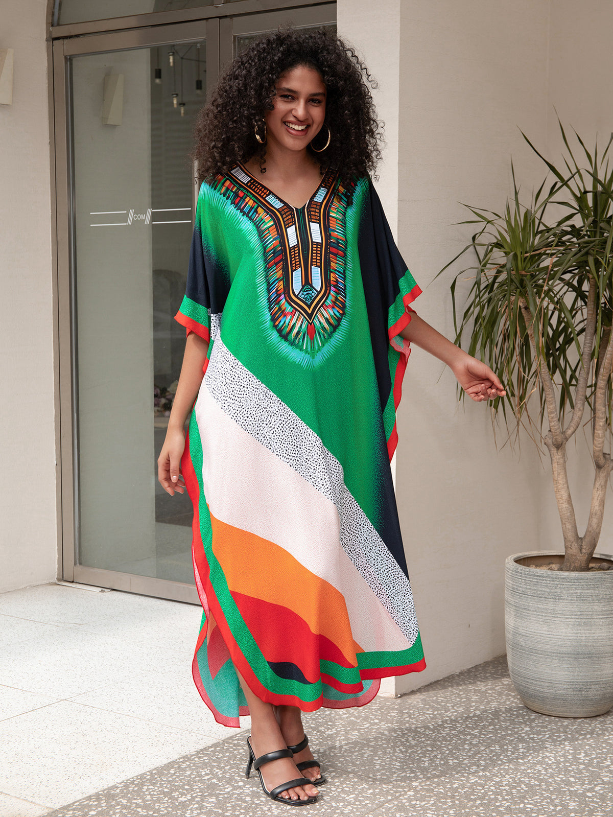 Rayon Positioning Printing Loose Plus Size Long Dress Beach Cover-up Jumpsuit Robe Style