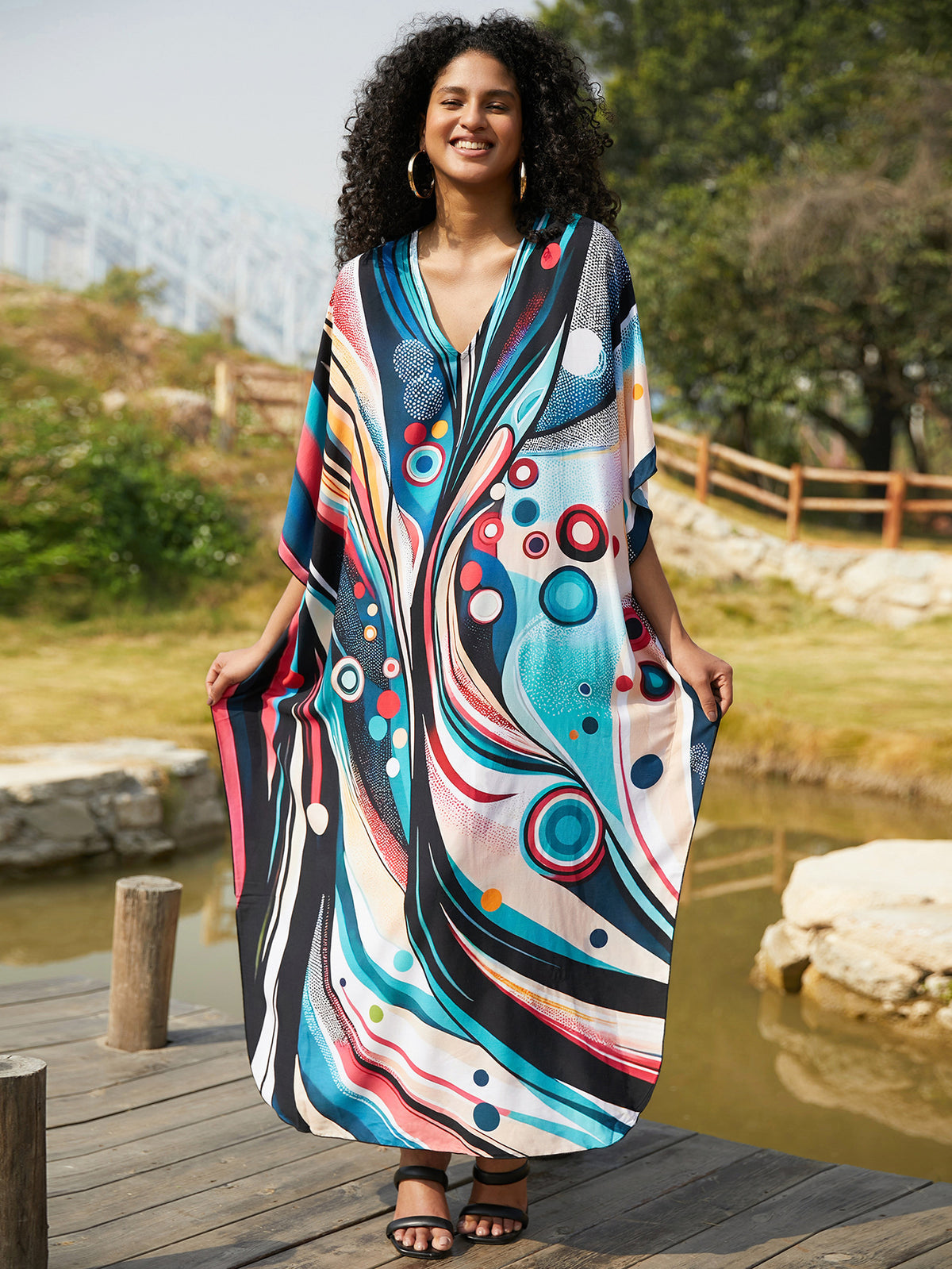 Rayon Positioning Printing Loose Plus Size Long Dress Beach Cover-up Jumpsuit Robe Style