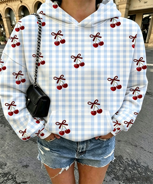 Cherry Bow Gingham Oversized Hoodie
