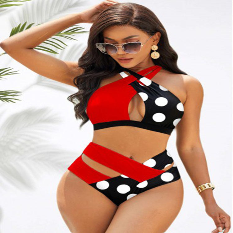 Women's High Waist Nylon Solid Color Swimsuit Bikini