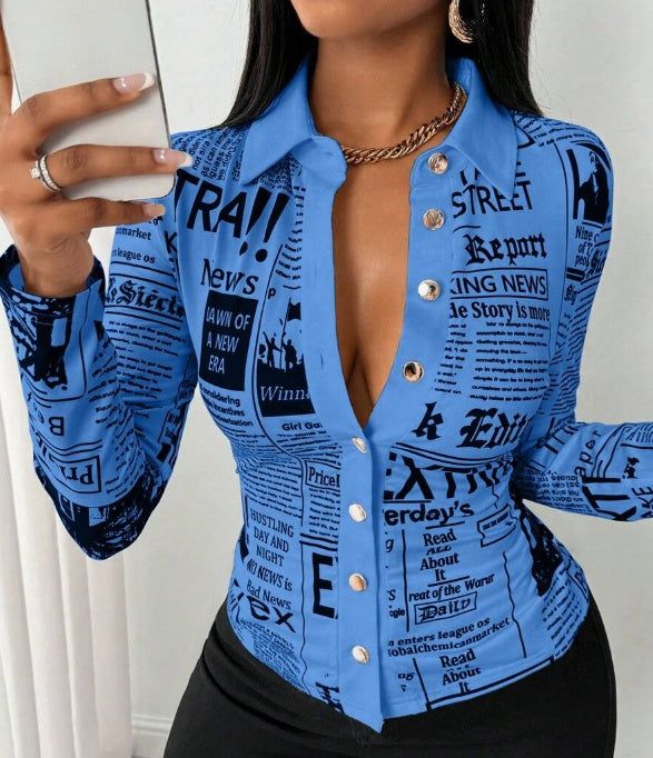 Women's Casual Daily Full Print Front Button Long Sleeve Shirt