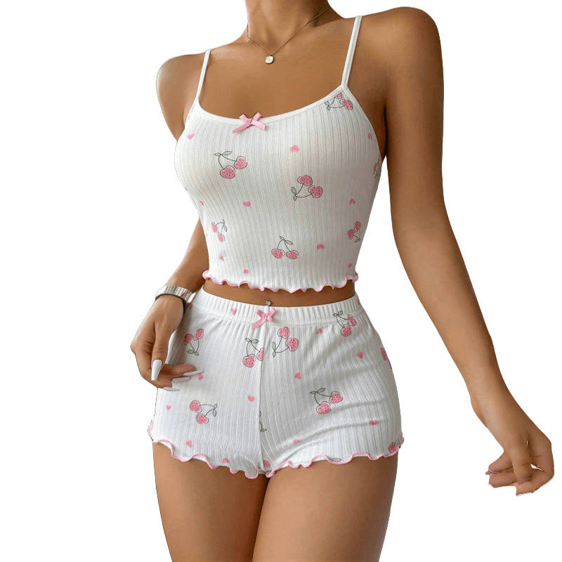 Summer Suspender Elastic Shorts Pajamas Women's Suit