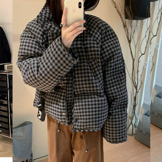 Cropped Plaid Puffer Jacket