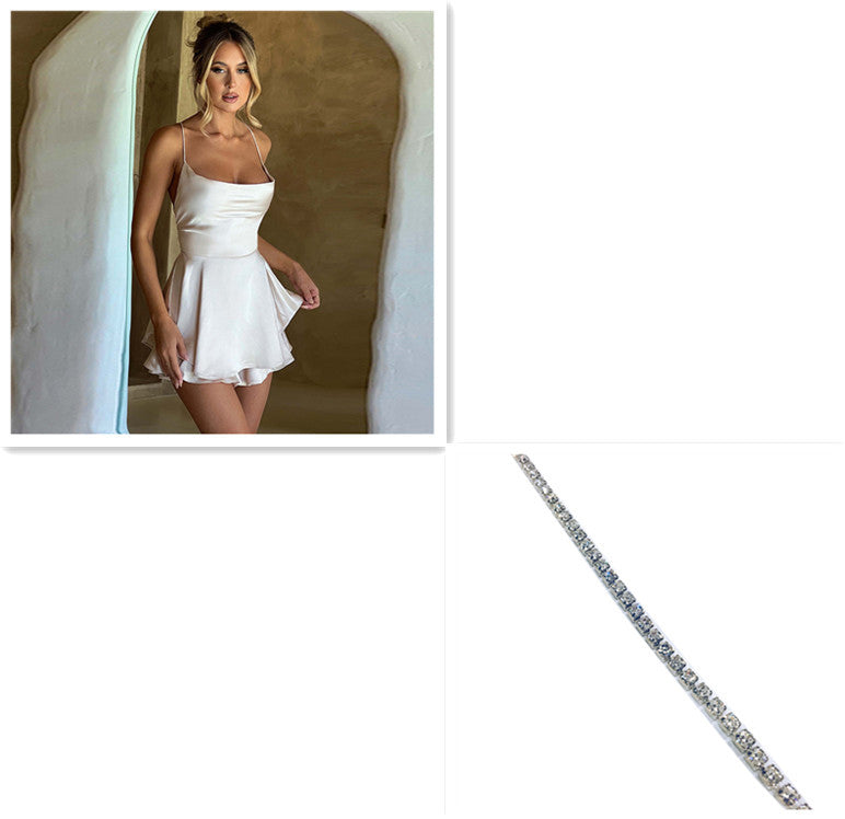 Satin Backless Suspender Mini Dress