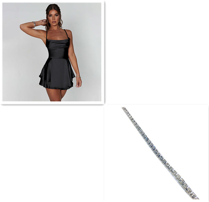Satin Backless Suspender Mini Dress