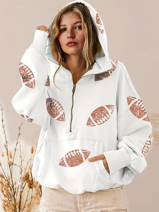 Half Zip Glitter Football Hoodie