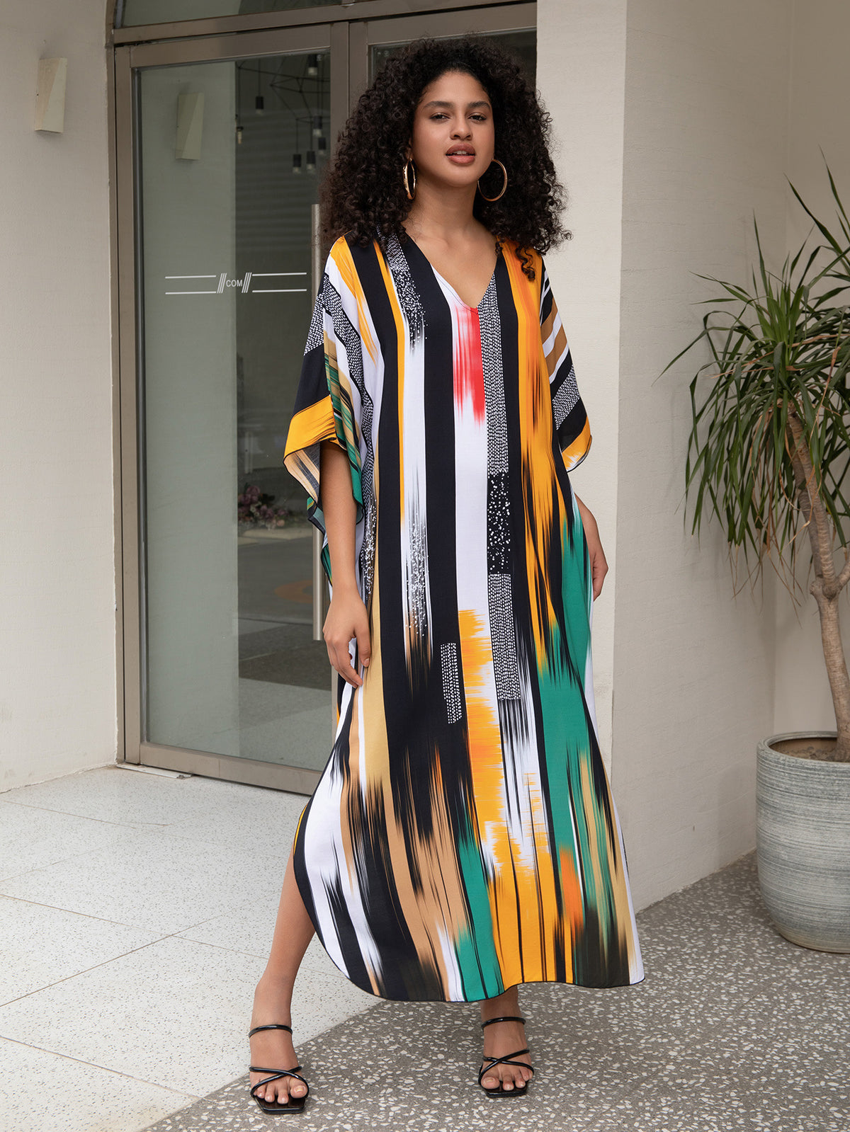 Rayon Positioning Printing Loose Plus Size Long Dress Beach Cover-up Jumpsuit Robe Style