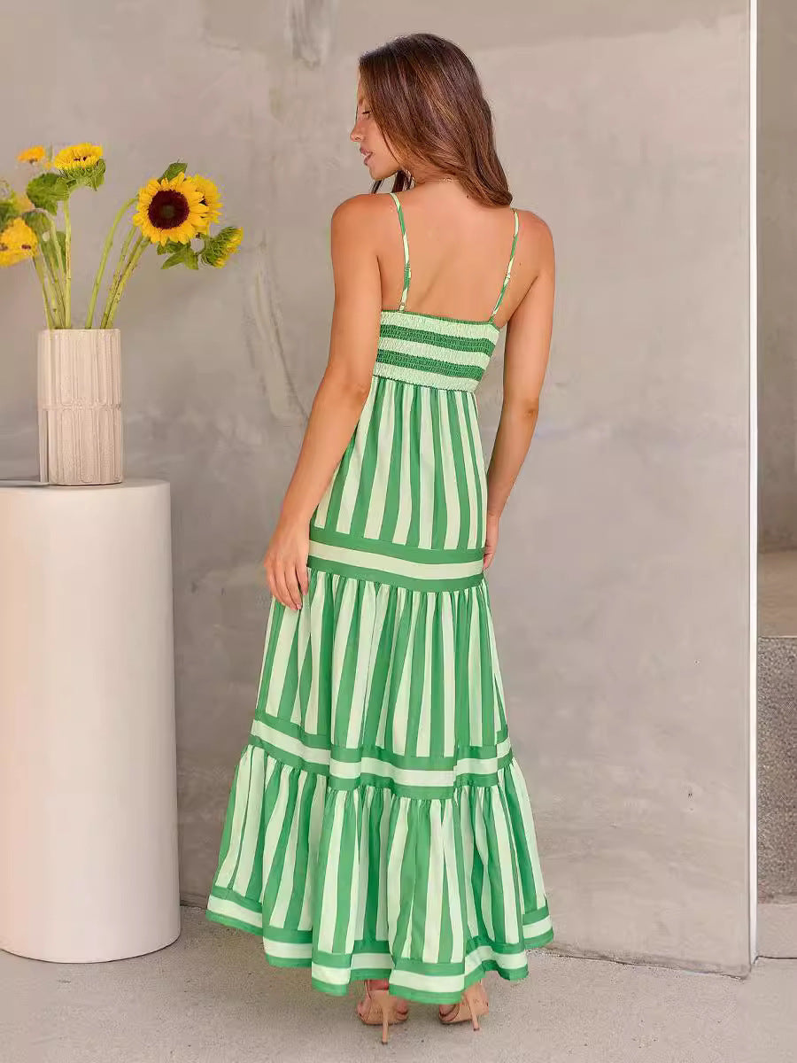 Striped Square-Neck Maxi Dress with Pockets