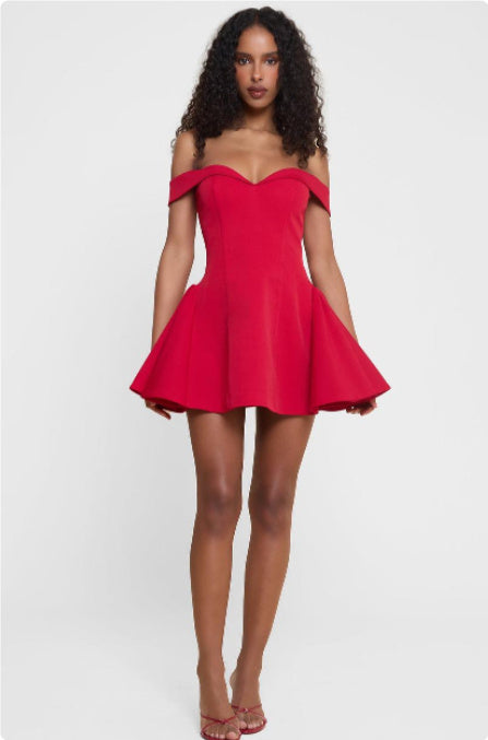Patchwork Slash-Neck Bodycon Mini Dress