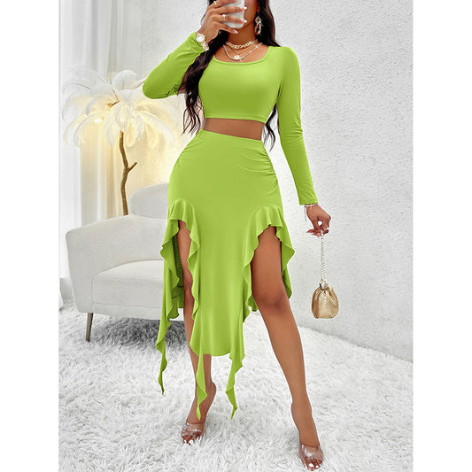 Square-Neck Crop Top & Ruffle Skirt Set