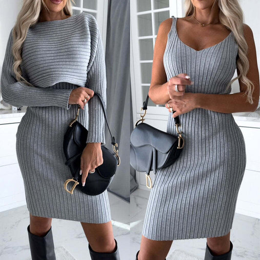 Striped 2-Piece Top & Suspender Skirt Set