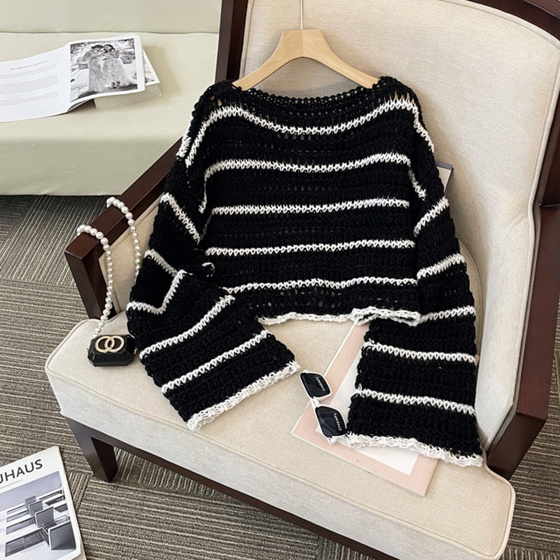 Striped Cropped Knit Sweater